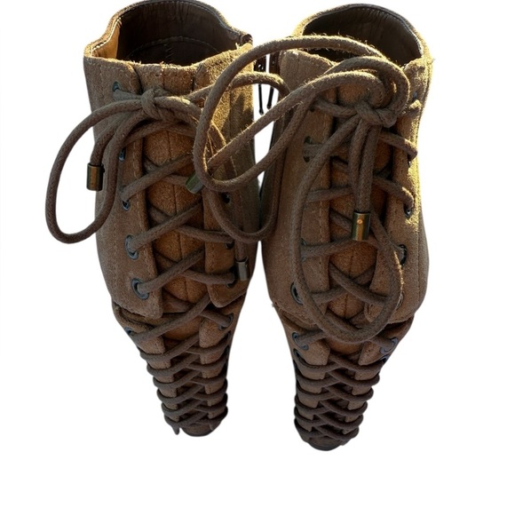 Gianni Bini Brown Suede Lace-Up Wedge Booties Size 8.5M Ankle Boots Corset Back - Picture 3 of 13